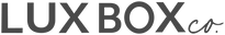 The image features the logo of LUX BOX co., a distinguished gifting company, with bold black letters on a transparent background.